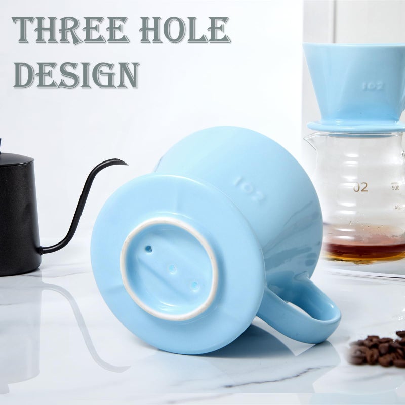 Noarixa Pour Over Coffee Dripper, Ceramic Pour Over Coffee Maker with 3 Holes Flat Bottom, Easy Manual Brew Maker, Porcelain Slow Filter Cone for Travel, Camping, Office, Home, BL - Image 5